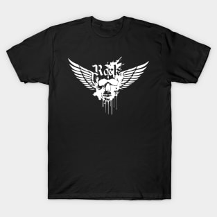 rock skull with wings black and white design T-Shirt